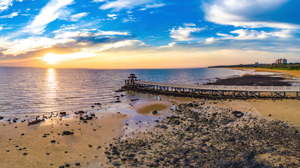 Seaside Resort Scenery of Lingaojiao (Edge of Lingao County) During Sunrise, Hainan Island, a Tourism Destination for Summer Vacation in China, with Tropical Climate and Beautiful Landscape. 