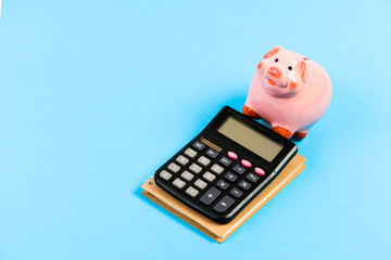Finance manager wanted. Trading exchange. Trade market. Finance department. Credit debt concept. Economics and finance. Calculate profit. Piggy bank pink pig and calculator. Business administration