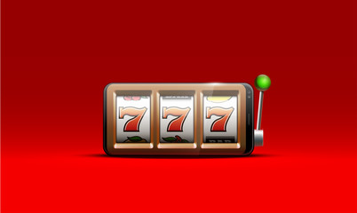 Illustration banner of mobile online casino application with 777 big win slot machine. Realistic advertising poster with online mobile app casino and Jackpot 777. Play now in One Armed Bandit banner