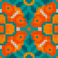 Simple pixel seamless palette in traditional Moroccan colors: Aqua, terracotta, orange, blue. Stock  illustration.Template design for invitation, card, fabric, textile.