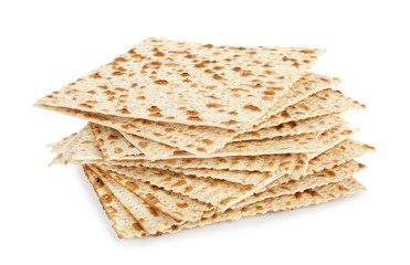 Passover matzos isolated on white. Pesach celebration