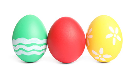 Colorful Easter eggs with different patterns isolated on white