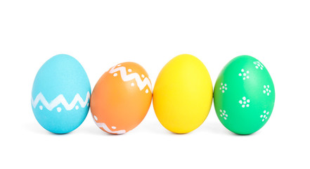 Colorful Easter eggs with different patterns isolated on white