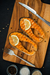 Cooked salmon steaks