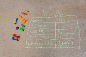 Math tally graph about bugs made with sidewalk chalk