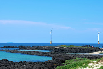 Turbine. Woljeongri beach in Jeju Island, South Korea.