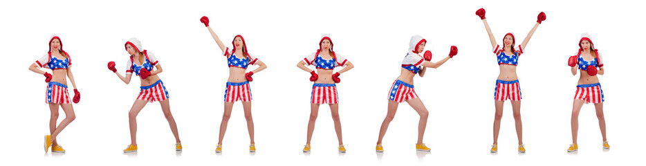 Woman boxer isolated on white