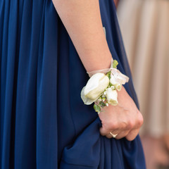 wristband with white flower, beautiful fresh floral bracelet for the bride