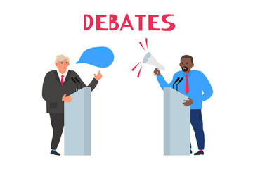 political debates two businessmen politicians discussing to each other vector illustration