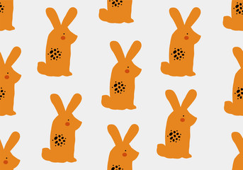 Abstract pattern with cartoon rabbit, woodland animal hare background.