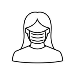 Woman face with mask icon vector on white background. PM 2.5 Dust and Corona Virus prevention symbol.