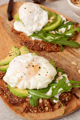 Sandwich with whole grain bread ,avocado and poached egg