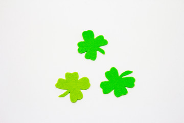 Felt clover leaves isolated on white background. Good luck symbol, St.Patrick's Day concept