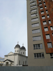 church modern building and sky