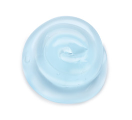 Fototapeta na wymiar Sample of transparent cosmetic gel on white background, top view