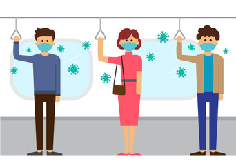 Coronavirus in the Subway, people with mask protection, vector illustration