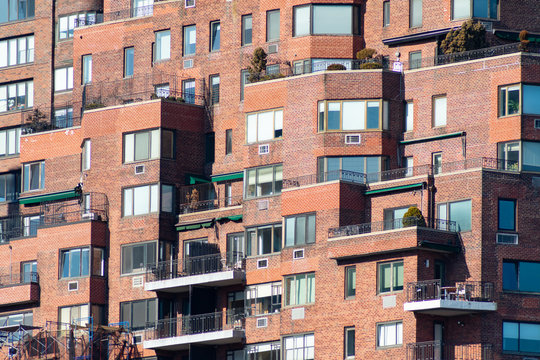 Closeup of Brick Residential Skyscrapers with Balconies in the Upper East Side New York City Skyline