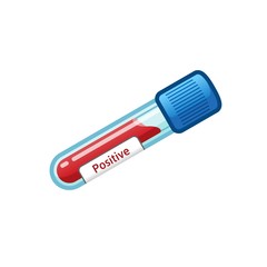 Positive Blood Test in Vacuum Tube, Lab Test Result, Health and Medicine, Tests and Analyses, Cartoon Vector Illustration Icon, in Isolated White Background.