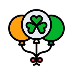 Saint Patrick related balloons with ribbon and clover flower vector with editable stroke,