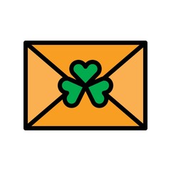 Saint Patrick related clover flower on letter or envelope vector with editable stroke,