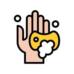 wash hand or hygiene related soap on hands with soap bubbles vector with editable stroke,