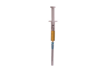 small syringe on a white background