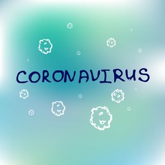 A coronavirus logo with white viruses
