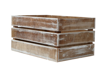 Rustic wooden box container isolated on white