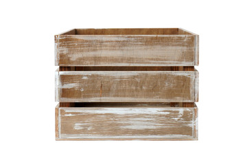 Rustic wooden box container isolated on white
