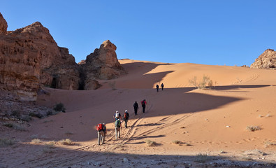 Fototapeta na wymiar Trek dans les Dunes de Regana en Jordanie