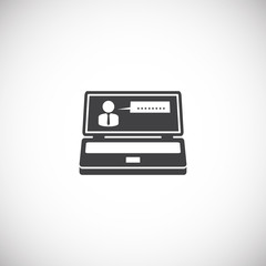 Businessman and computer related icon on background for graphic and web design. Creative illustration concept symbol for web or mobile app