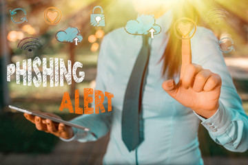 Text sign showing Phishing Alert. Business photo text aware to fraudulent attempt to obtain...