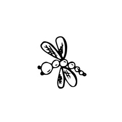 Black dragonfly isolated on white background. Vector doodle sketch