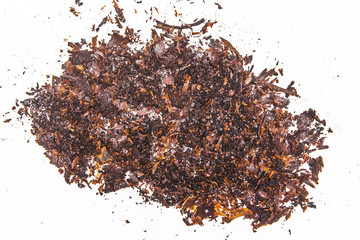 A pile of rusty, dirty, black soot from the bottom of the pan isolated on a white background