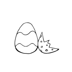 Easter egg and shell on a white background. Doodle sketch Vector drawing