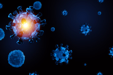 3D illustration. group of virus cells, coronavirus 2019 outbreak (covid19), Wuhan - China virus disease infection in blue background, self quarantine, coronavirus outbreak, laboratory medical concept