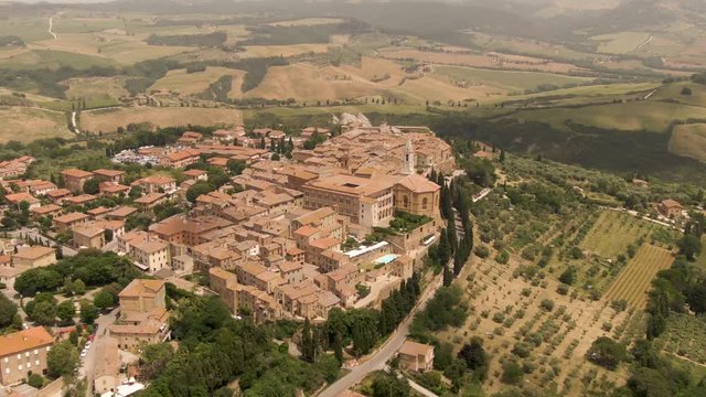 Aerial video of Pienza in tuscany