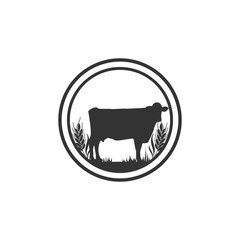 Silhouette design cow in cartoon style on white background