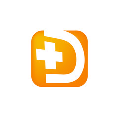 Modern design letter D with graphic plus on the white background