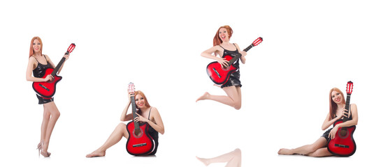Female guitar performer isolated on white