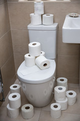 Panic Buying of Toilet Roll during Coronavirus Outbreak with a toilet full of toilet paper