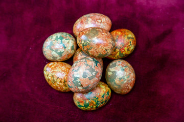 easter eggs on red background