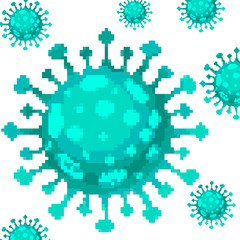 Pixel art vector Coronavirus Bacteria Cell Icon, 2019-nCoV COVID-19. Pixel art 8 bit virus. 