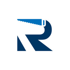 Letter R Saw Logo Construction. Renovation and Repairs Vector Design