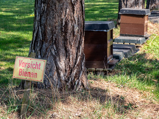 Vorsicht Bienen Bienenstock in einem Garten