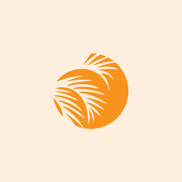 Tropical exotic round emblem. Golden palm tree leaves vector logo.