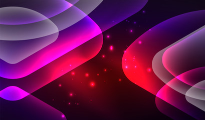 Glowing neon shiny transparent abstract geometric shapes with light effects. Techno futuristic vector abstract background For Wallpaper, Banner, Background, Card, Book Illustration, landing page