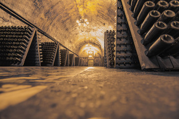 Champagne facory storehouse in the cellar