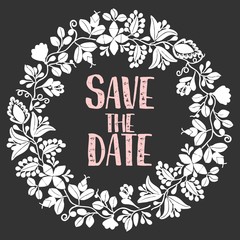 Save the date vector card with wreath