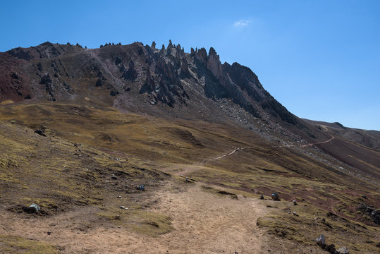 The sharp rocks of the Stone Forest on Palccoyo Mountain near the Rainbow Mountains, Peru
